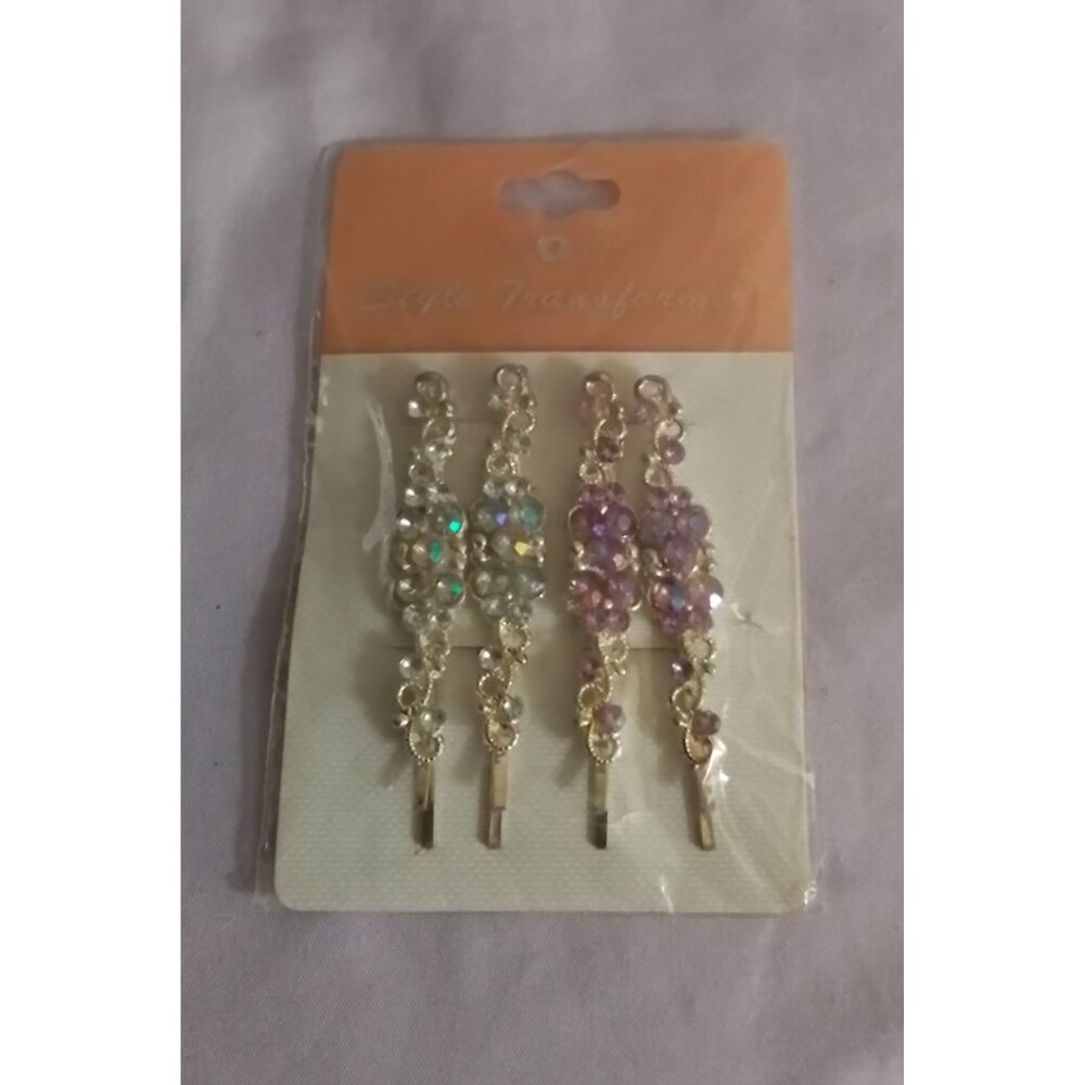 Style Transformer Decorative Rhinestone Hair Bobby Pins Set of 4 Sparkling